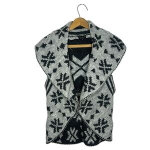 CHIARAMENTE Wool Blend Open Drape Snowflake Winter Sleeveless Knit Vest
